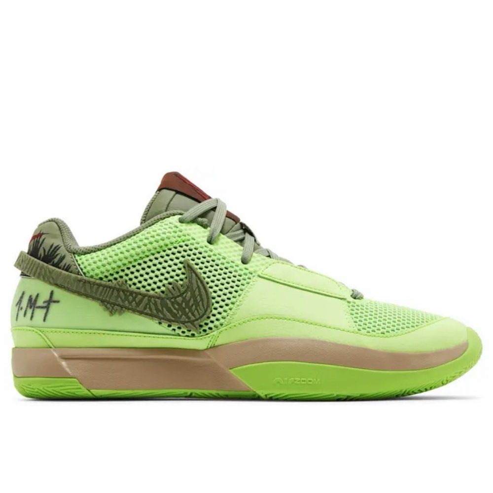 Nike Ja 1  Halloween Zombie sneakers, lime green textured Swoosh Size 15